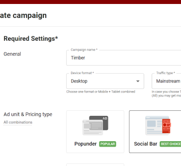 Create campaigns with Adsterra