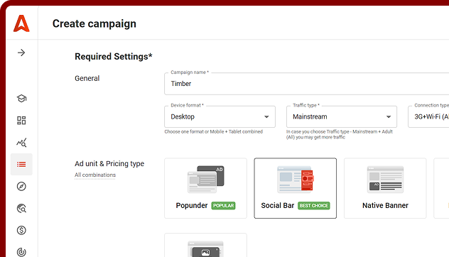 Create campaigns with Adsterra