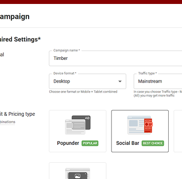 Create campaigns with Adsterra