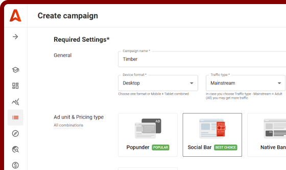 Create campaigns with Adsterra