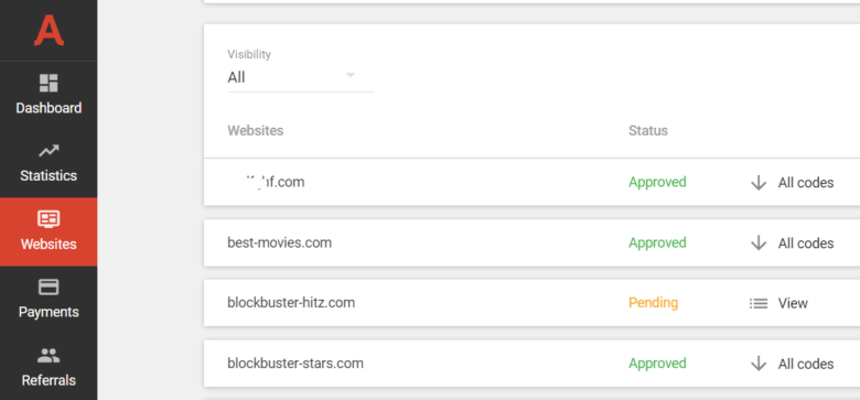 Websites approval statuses