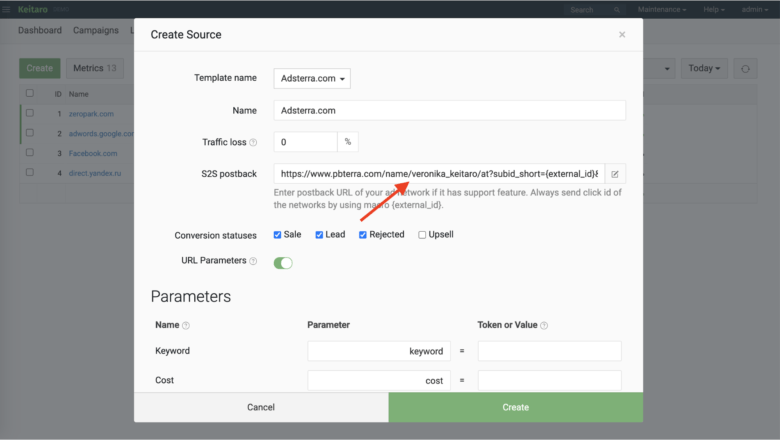 Adsterra postback example