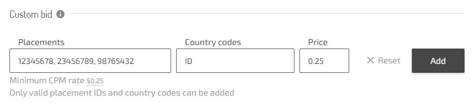 Choosing GEOs to set up a Custom bid