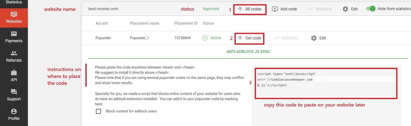 Get popunder code