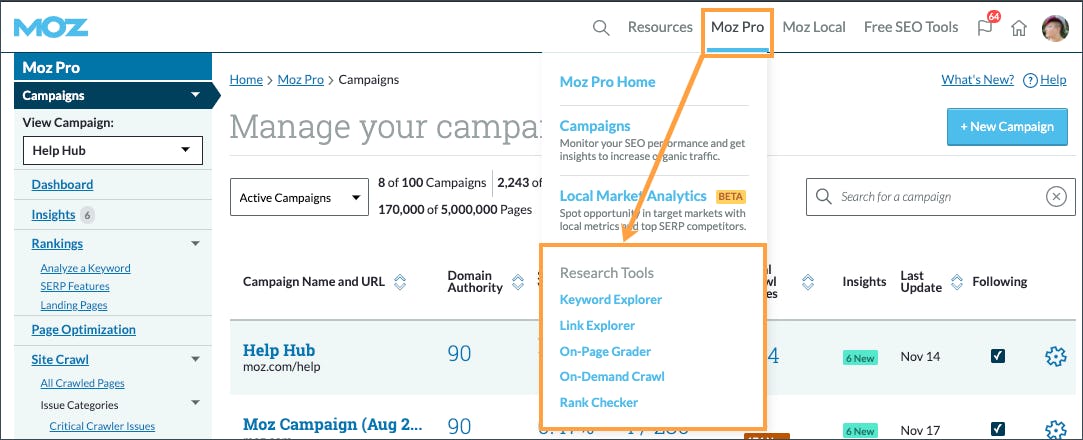 Moz pro research tools overview