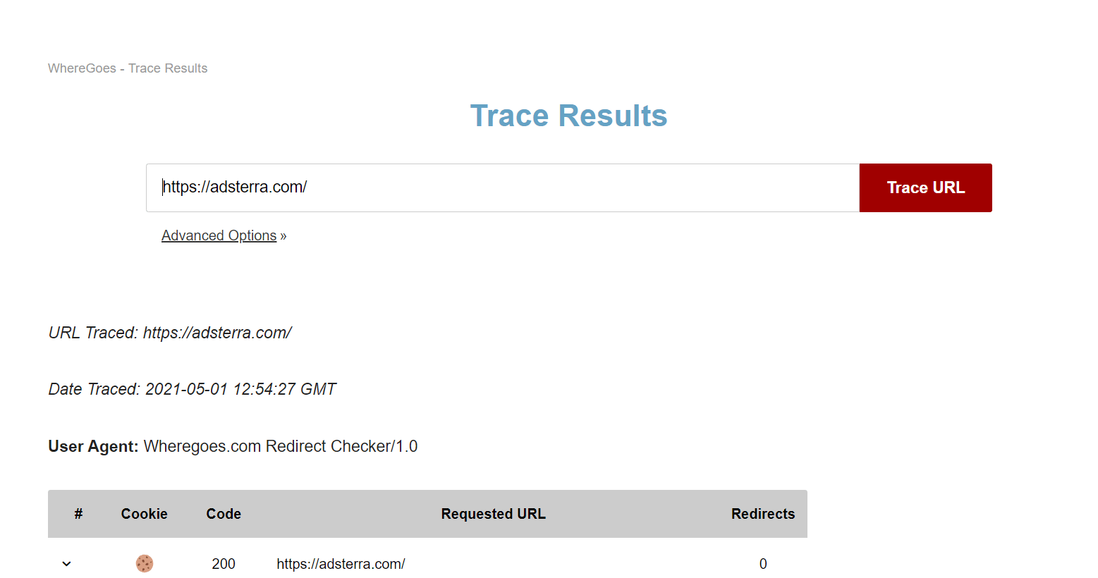 Where Goes trace results for Adsterra