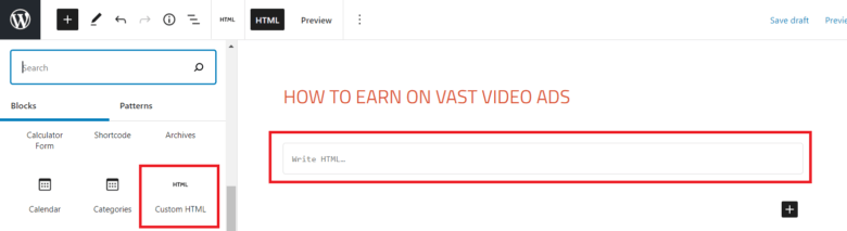 Adding VAST code to WordPress page