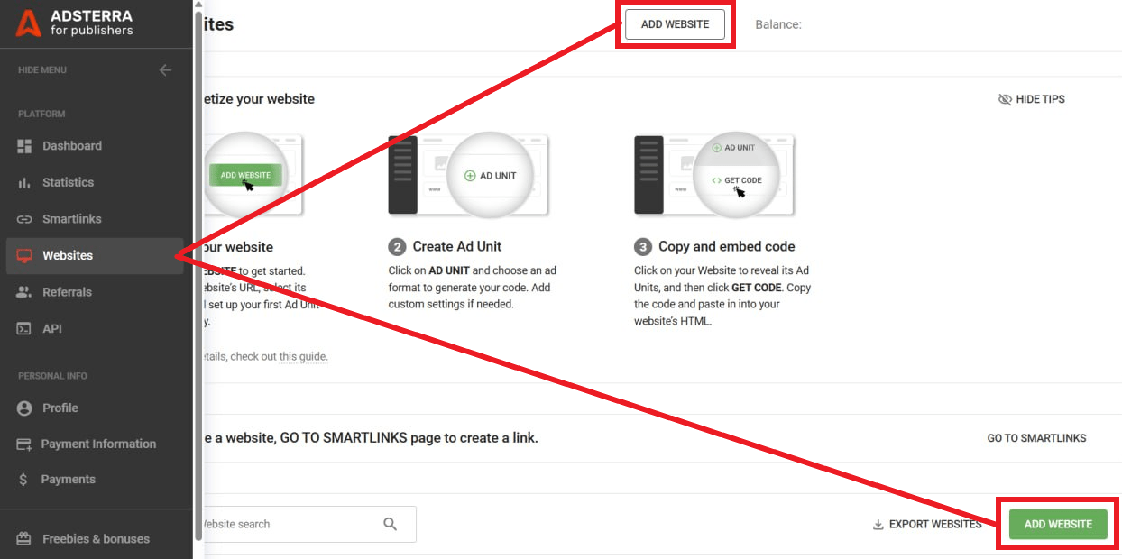 #1 How to add your website to Adsterra