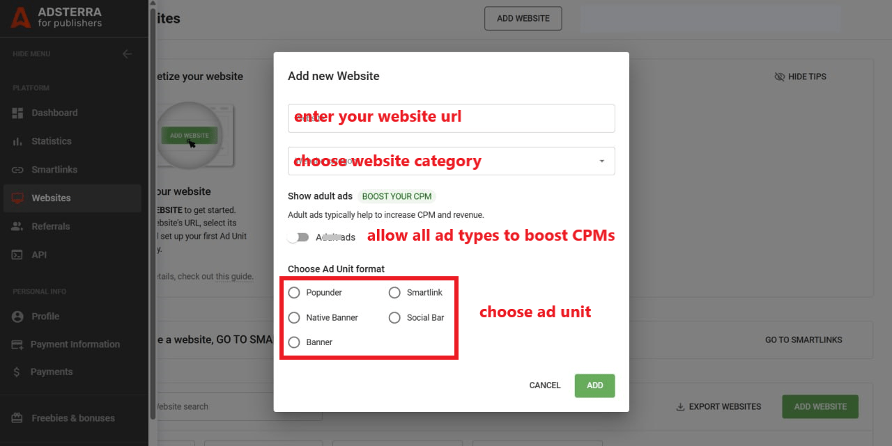#1 How to add your website to Adsterra - 1