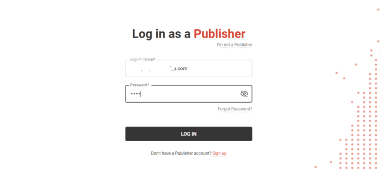 log in page