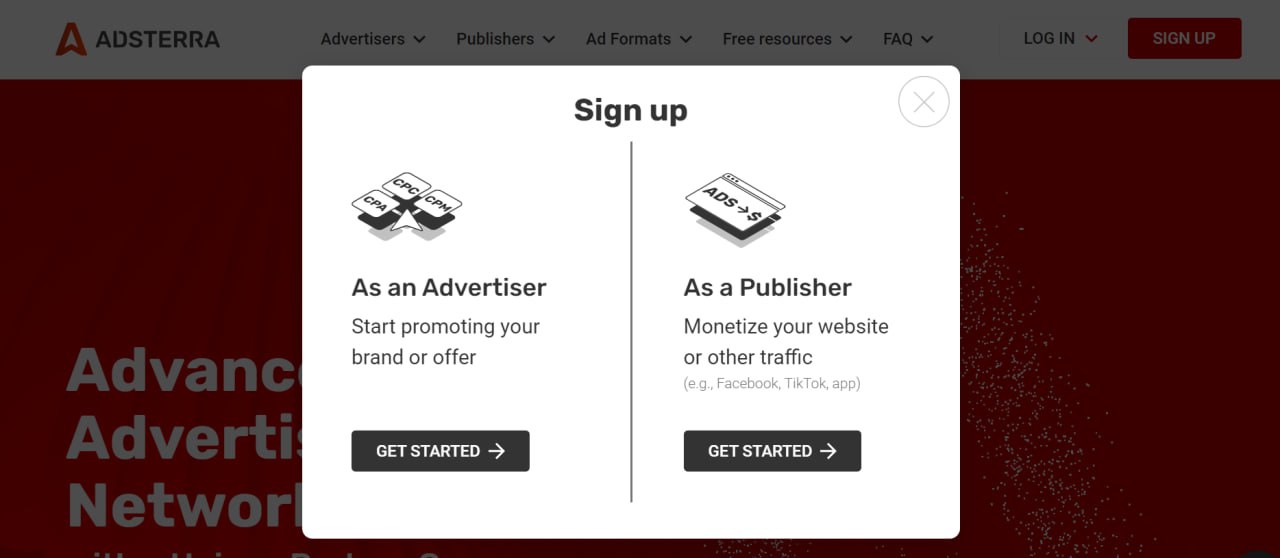Register as a publisher to enable your website monetization