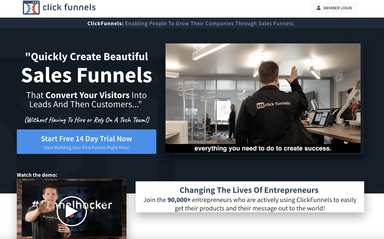 Clickfunnels home page