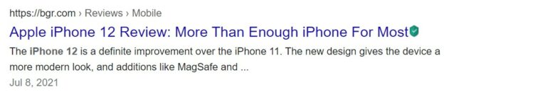 Google search result for Apple iPhone 12 example
