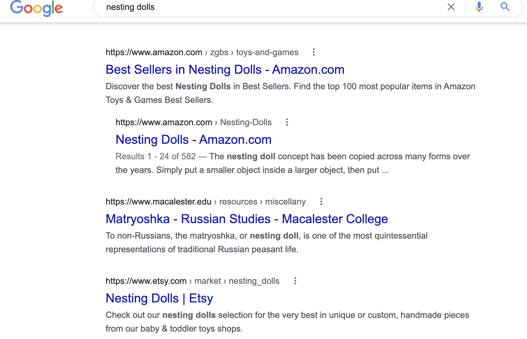 Nesting dolls Google search results