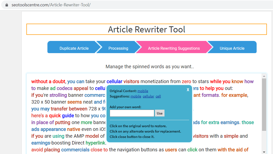 Article Rewriter Tool