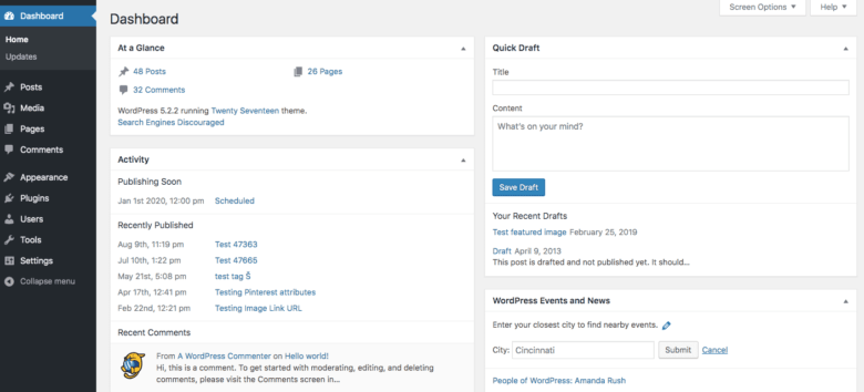admin dashboard WordPress