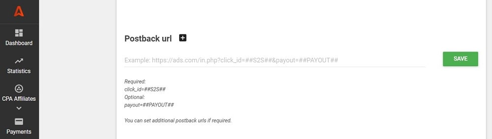 Add your postback URL to send conversions to your tracking system