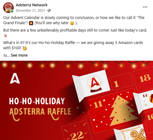 Adsterra bonuses and giveaways during Christmas