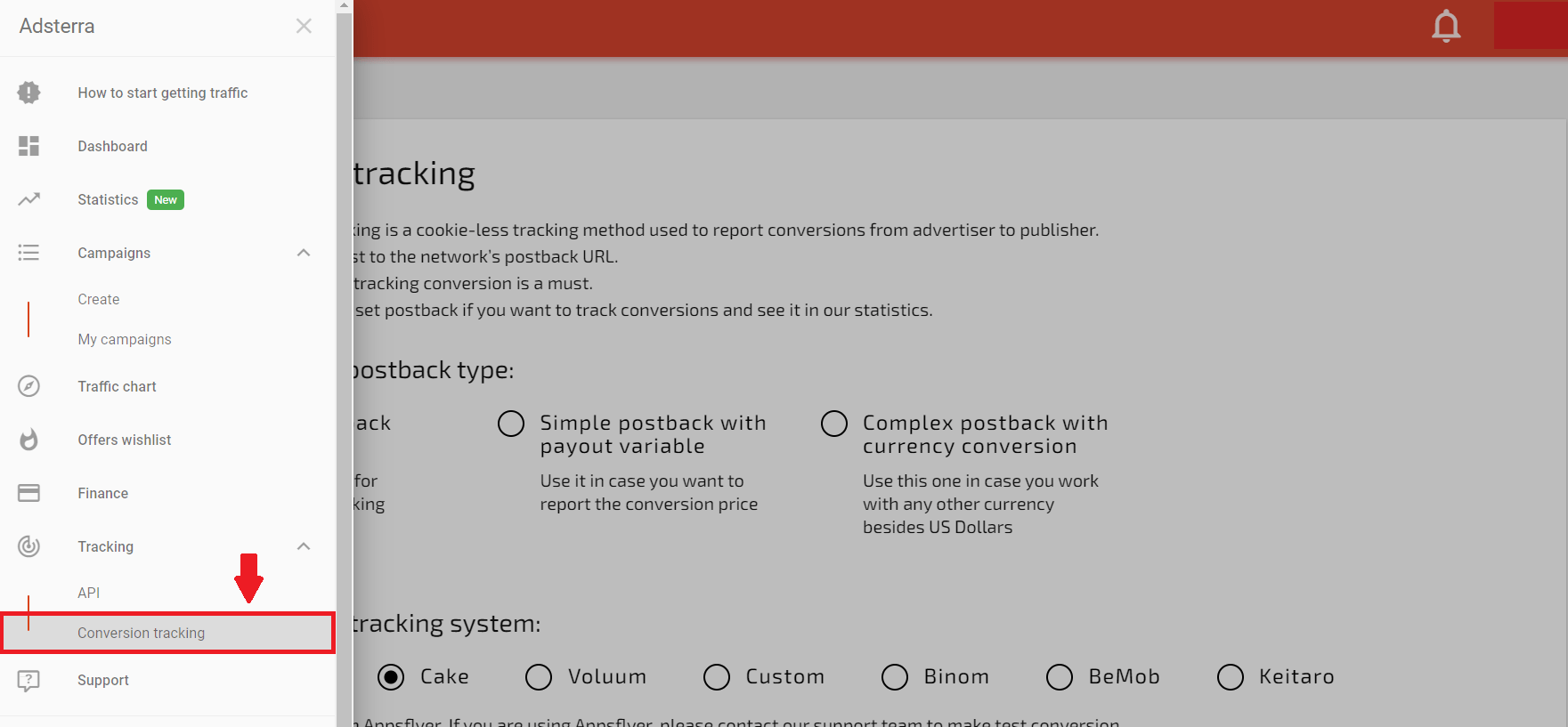 Adsterra S2S tracking setup page