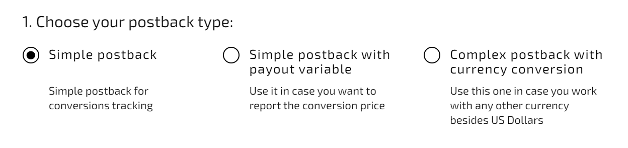 In step one, you choose the postback type