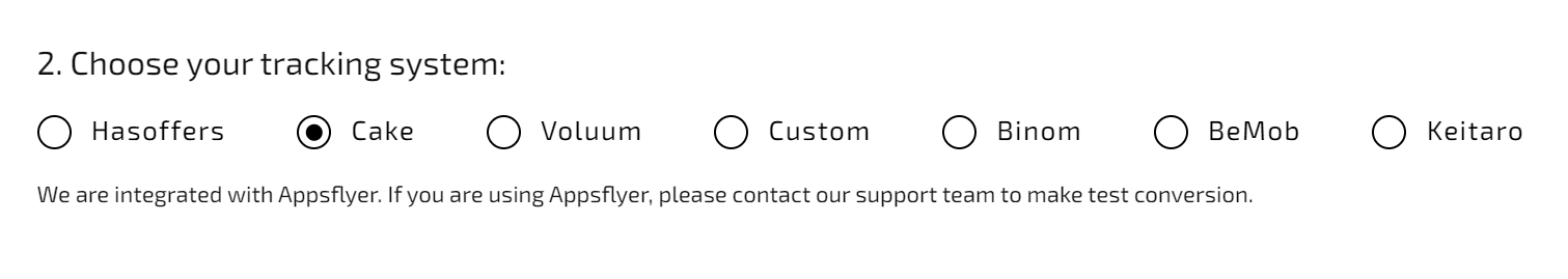 In step 2, you choose a tracking system