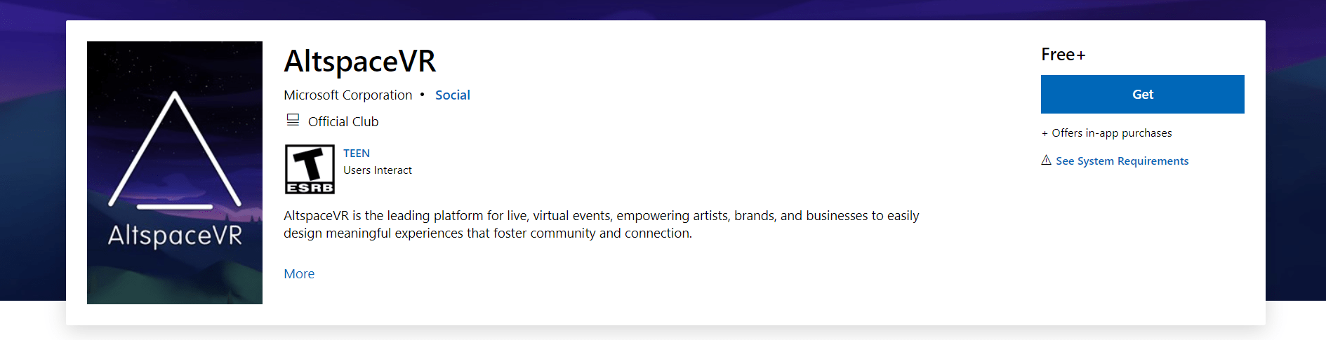How to get AltspaceVR on the Microsoft page