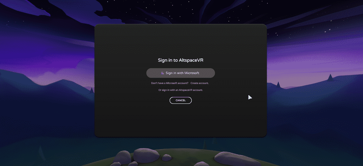 Use your Microsoft account to sign in to AltspaceVR