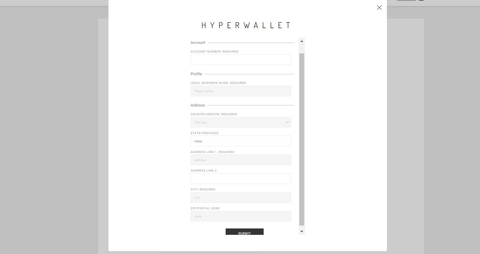 Hyperwallet form