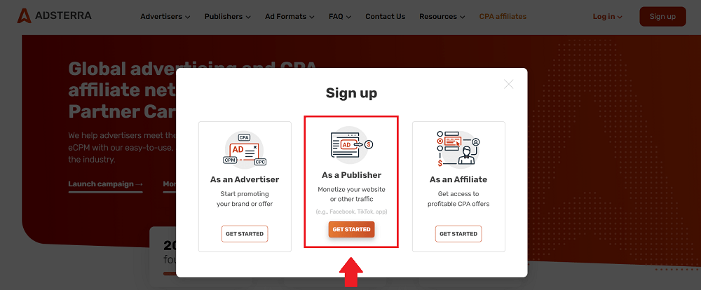 Publishers' signup form