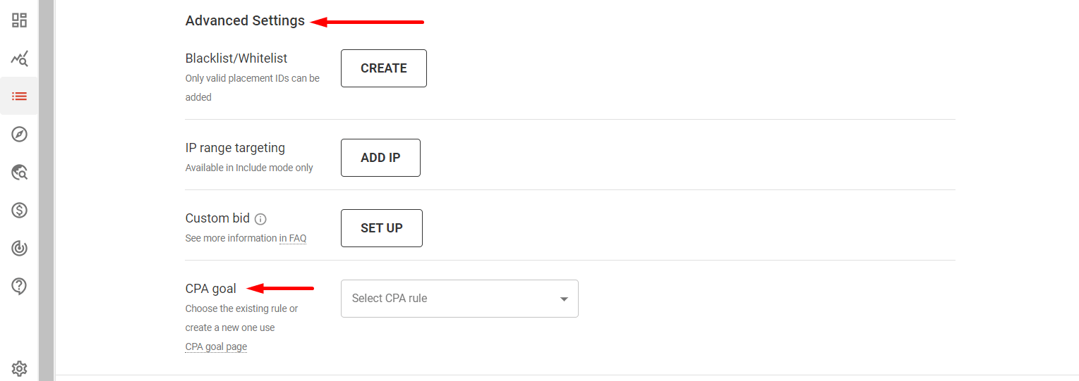 Enabling CPA Goal auto-optimization settings