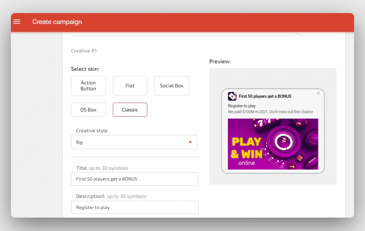 Gambling ads creative templates available out of the box