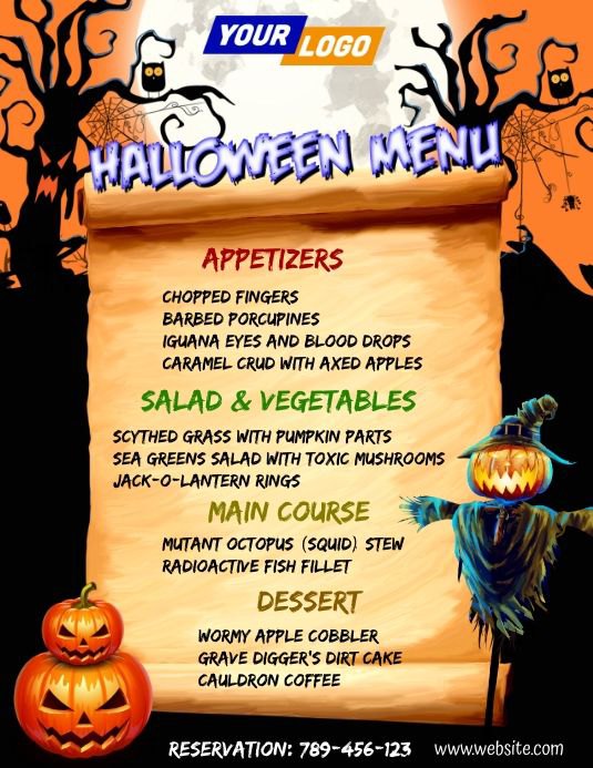 A Halloweenized restaurant menu
