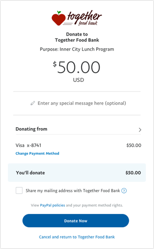 Example of a PayPal donation button