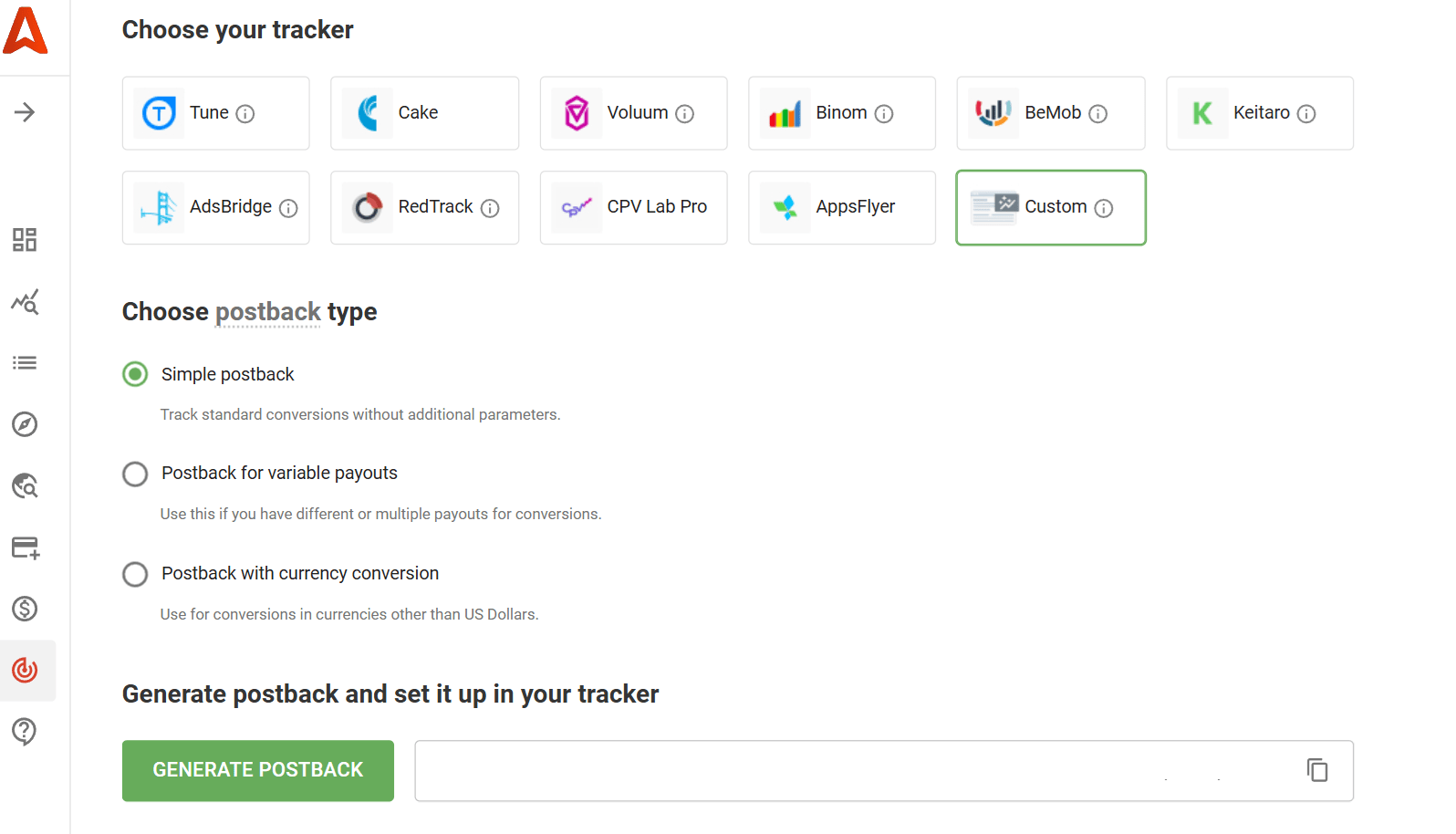 generar una URL de postback
