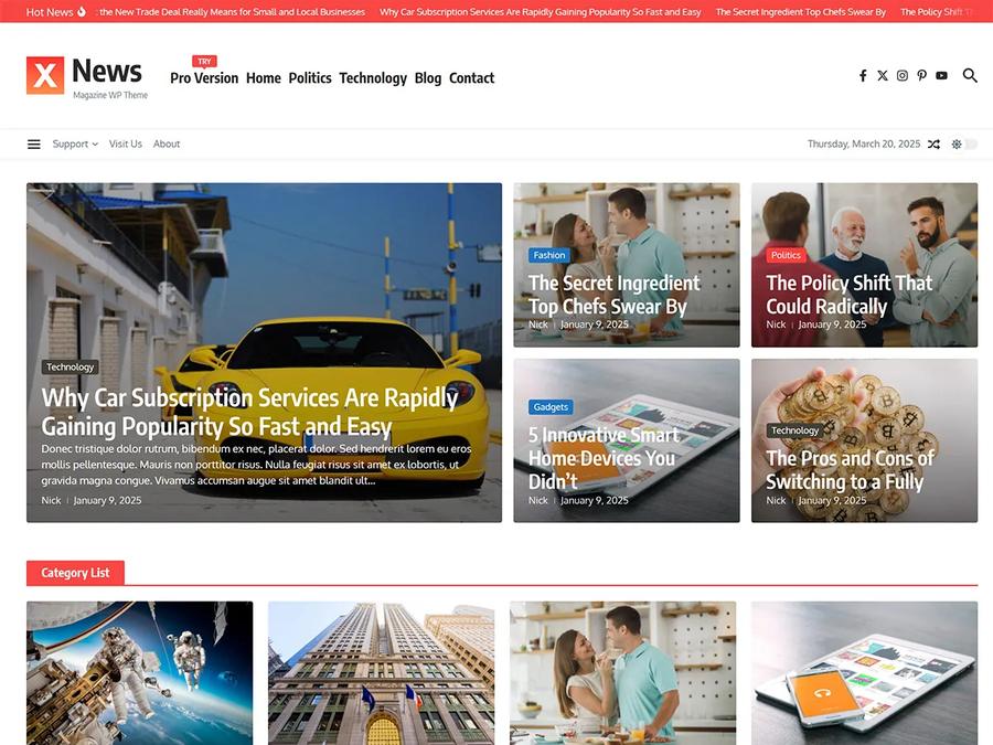 demostracion del tema de wordpress news magazine x