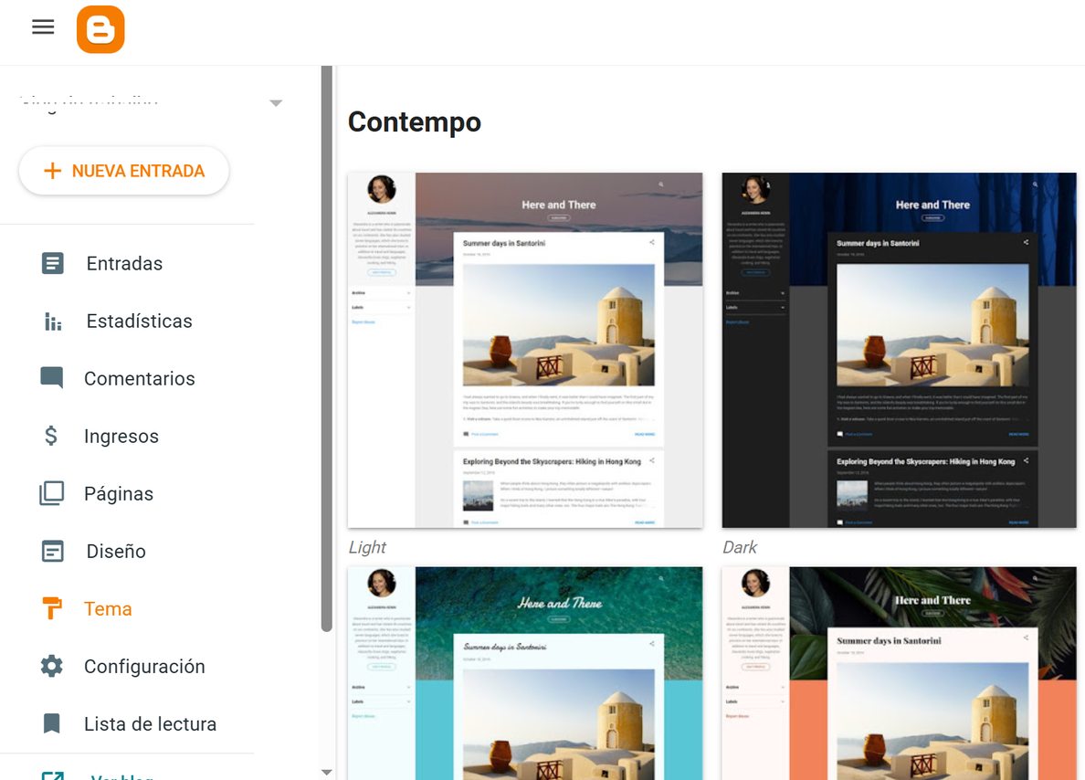 pagina de temas de la plataforma blogger