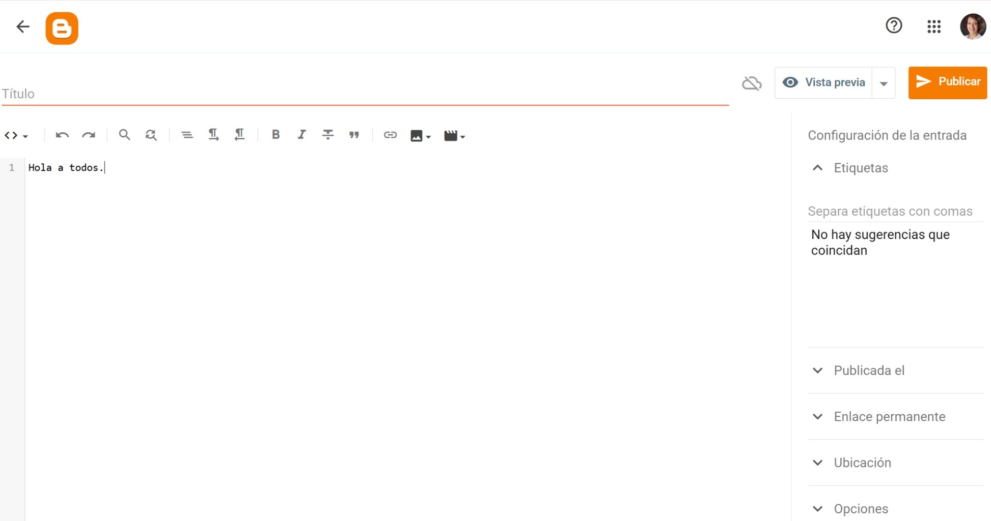 pagina para la primera publicacion de un articulo en blogger