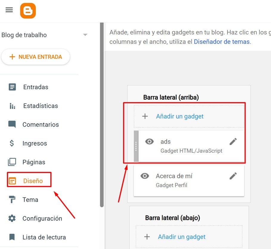instrucciones para insertar un codigo de anuncio en blogger