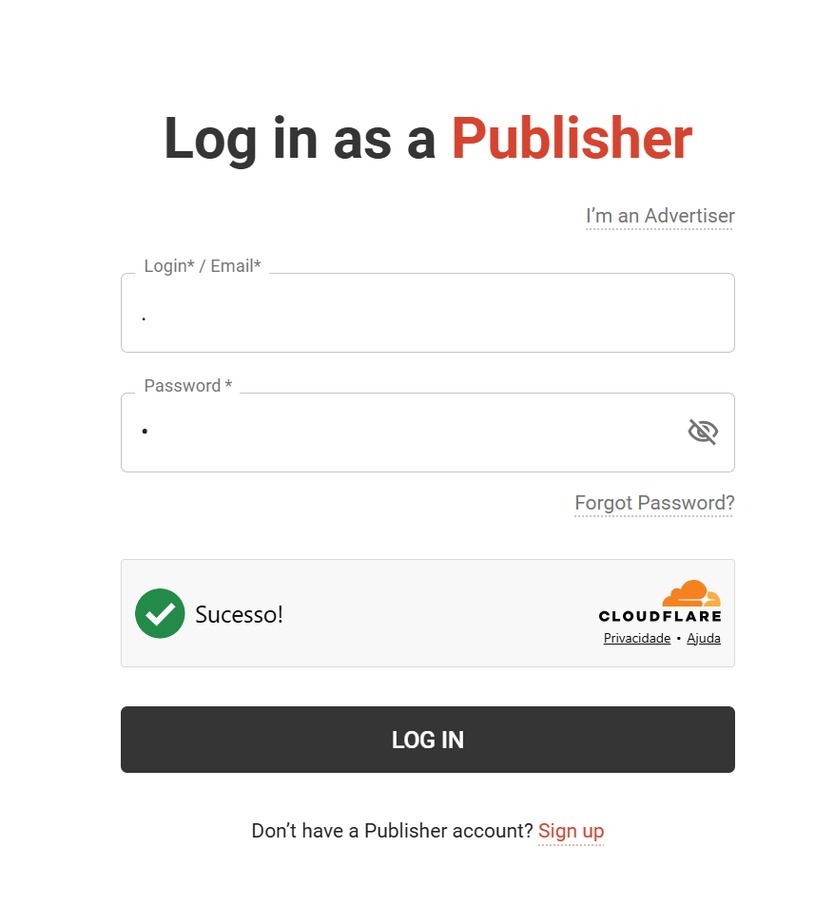 pagina de inicio de sesion como publisher en adsterra