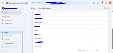 Google Search Console, top linking sites