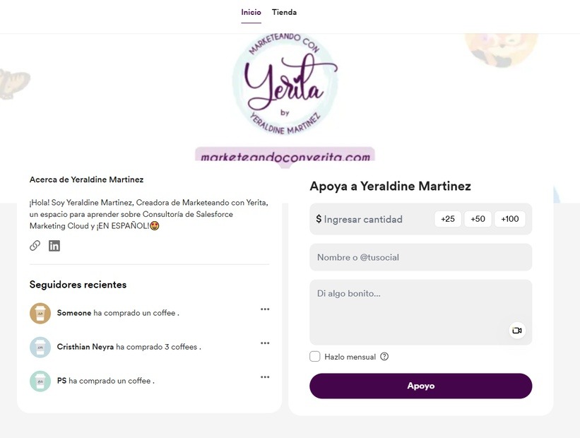 pagina de donaciones del blog marketeando con yerita