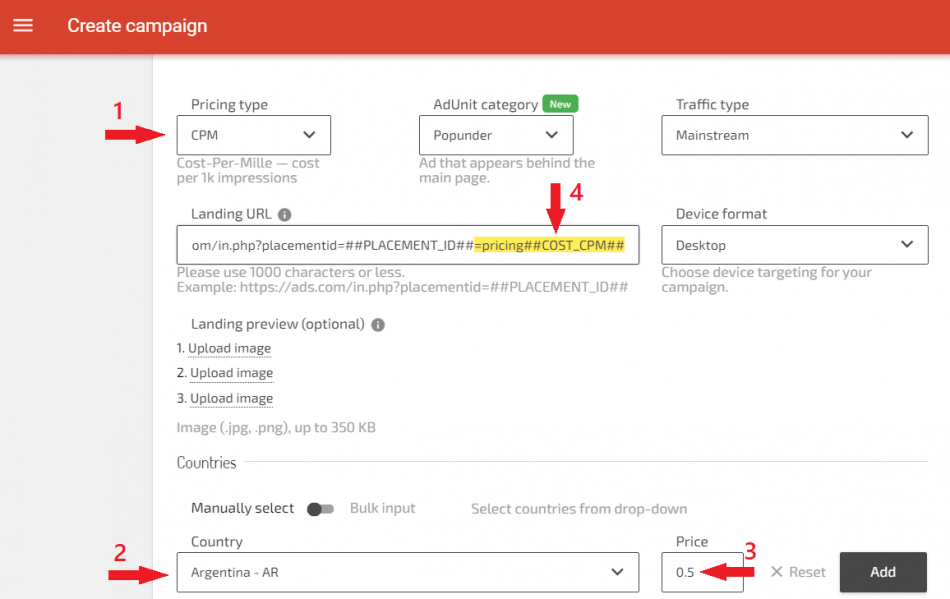 Adding pricing tokens to start tracking campaigns costs