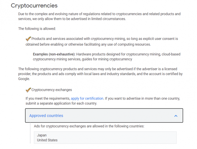 adwords cryptocurrency policy