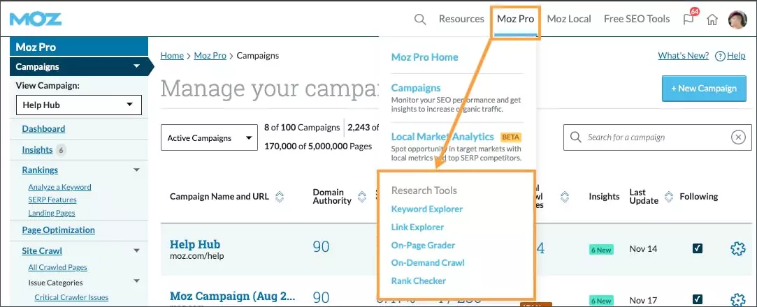 Moz pro research tools overview