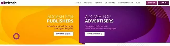 Adcash home page overview