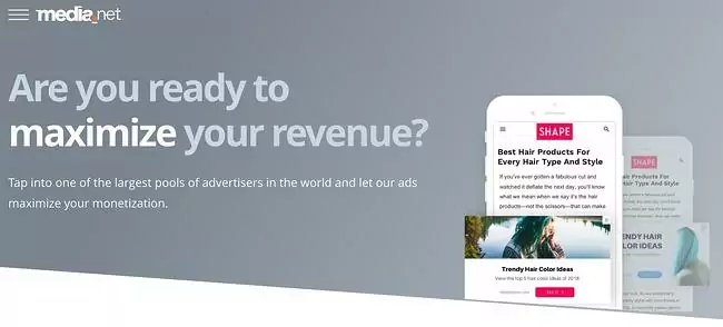 Media.net main page overview