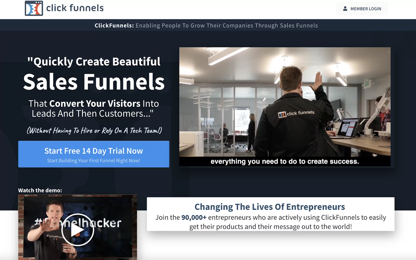 Clickfunnels home page