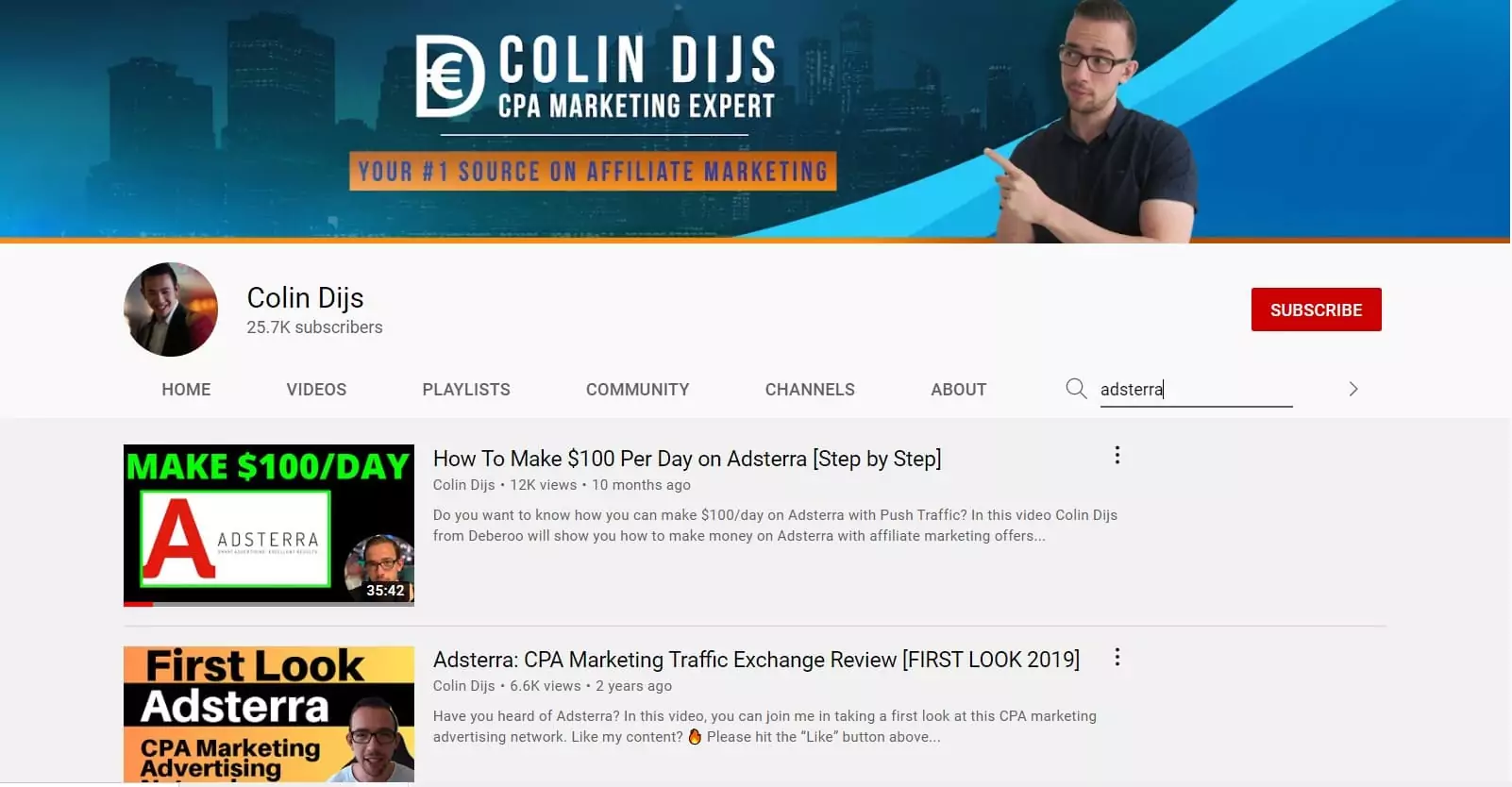 Colin Dijs YouTube Adsterra search results