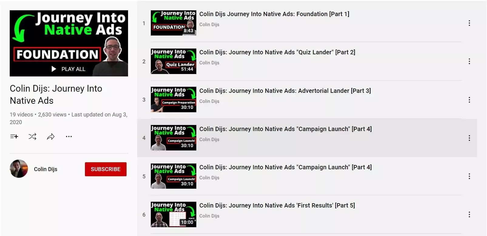 Colin Dijs YouTube Journey Into Native Ads