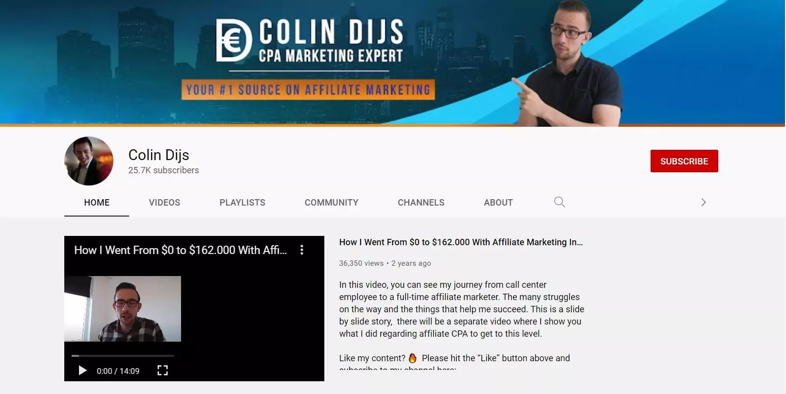 Colin Dijs YouTube home page